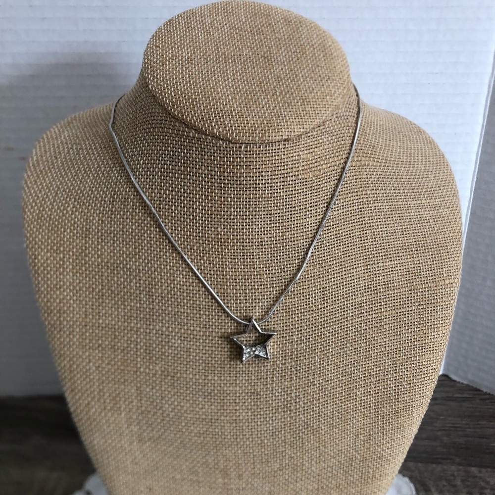 Silver Star Pendant Necklace with Rhinestones